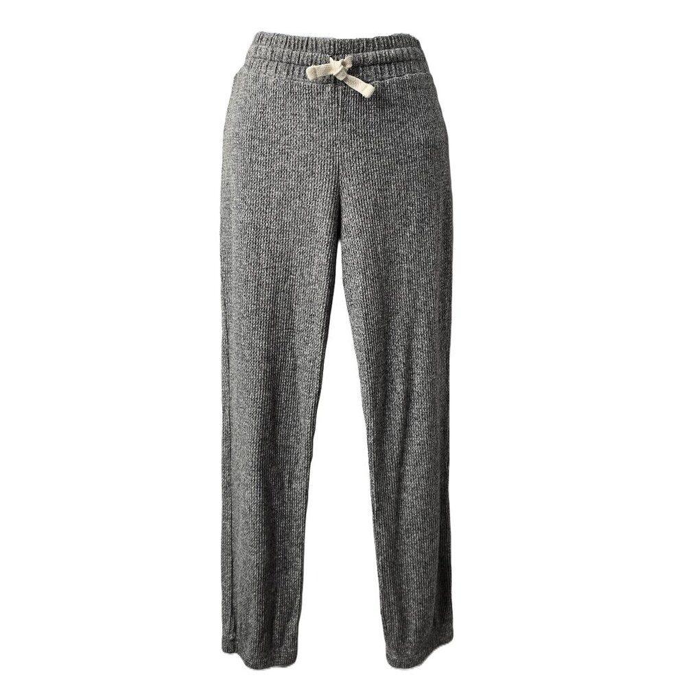 Monrow Thermal Waffle Knit Pants S Lounge Crop Heather Gray Stretch Drawstring